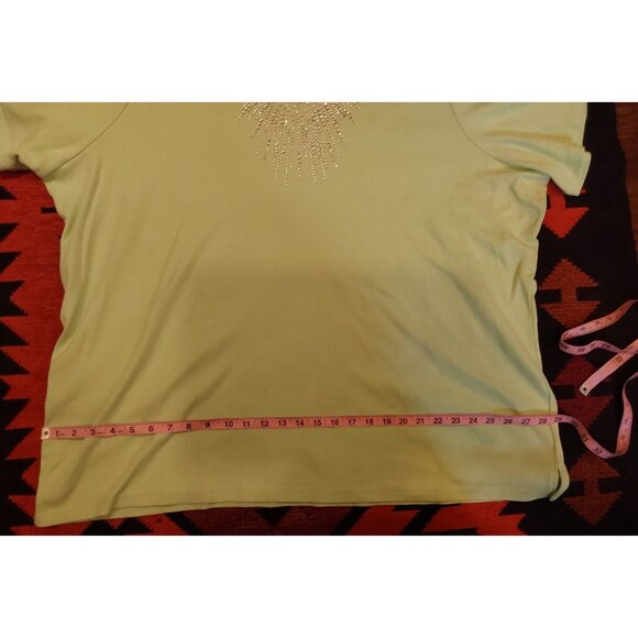 Quacker Factory Women's Plus Size Mint Green Top with Starburst Bling Neck.3X - Picture 6 of 8